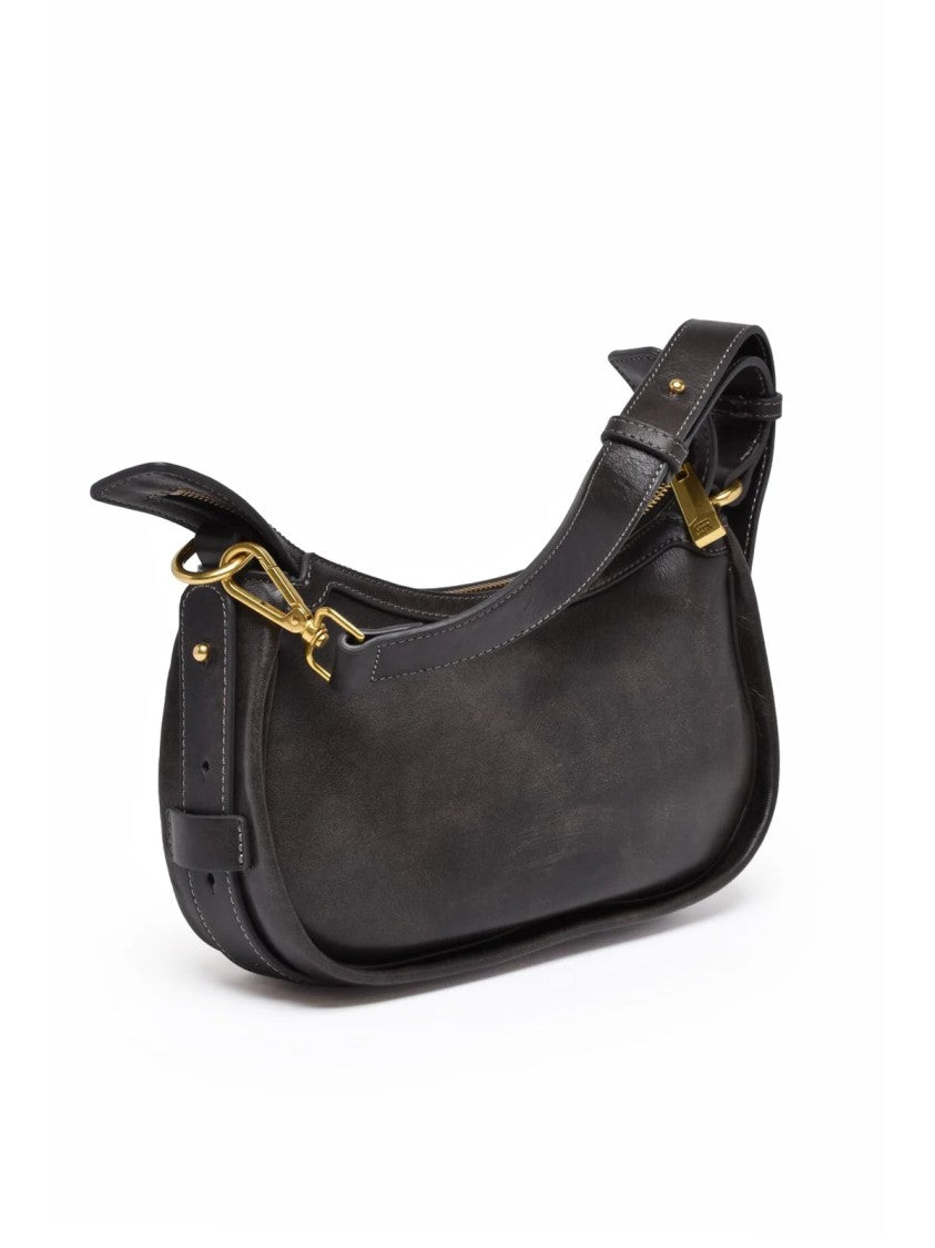 Ermanno Firenze Compact Brown Bovine Leather Shoulder Bag With Golden Accents