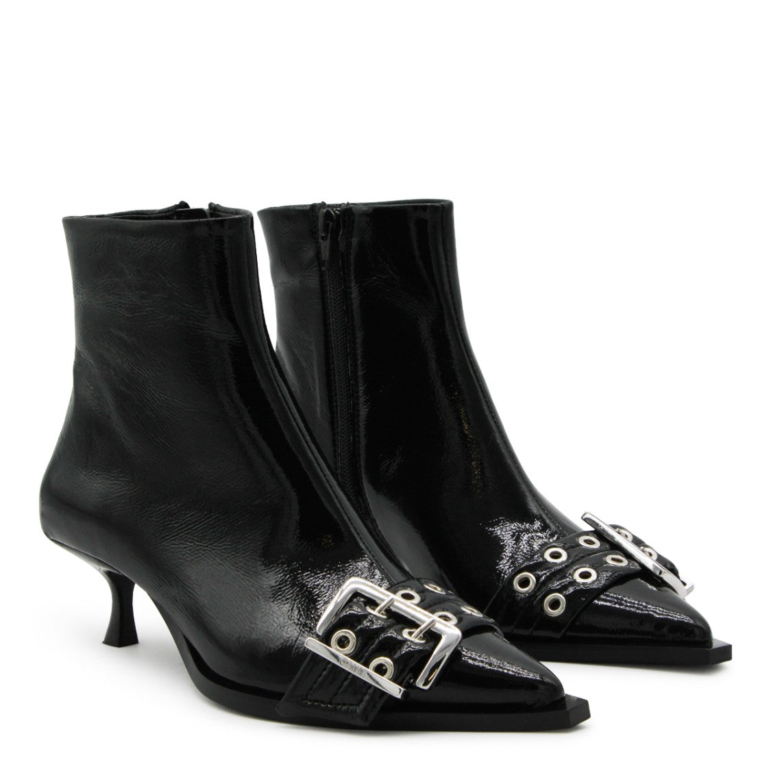 Ganni Black Leather Kitten Low Heel Boots
