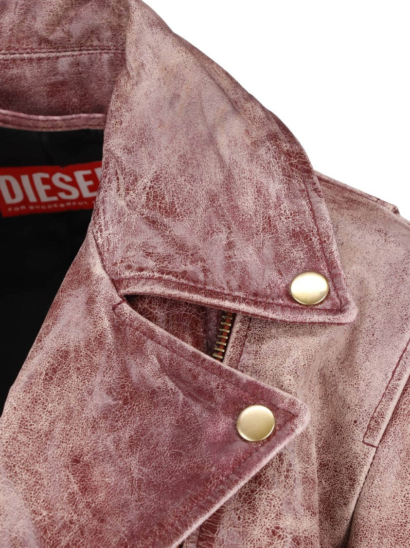 Diesel Cropped Biker Jacket In Cracked Calf Leather