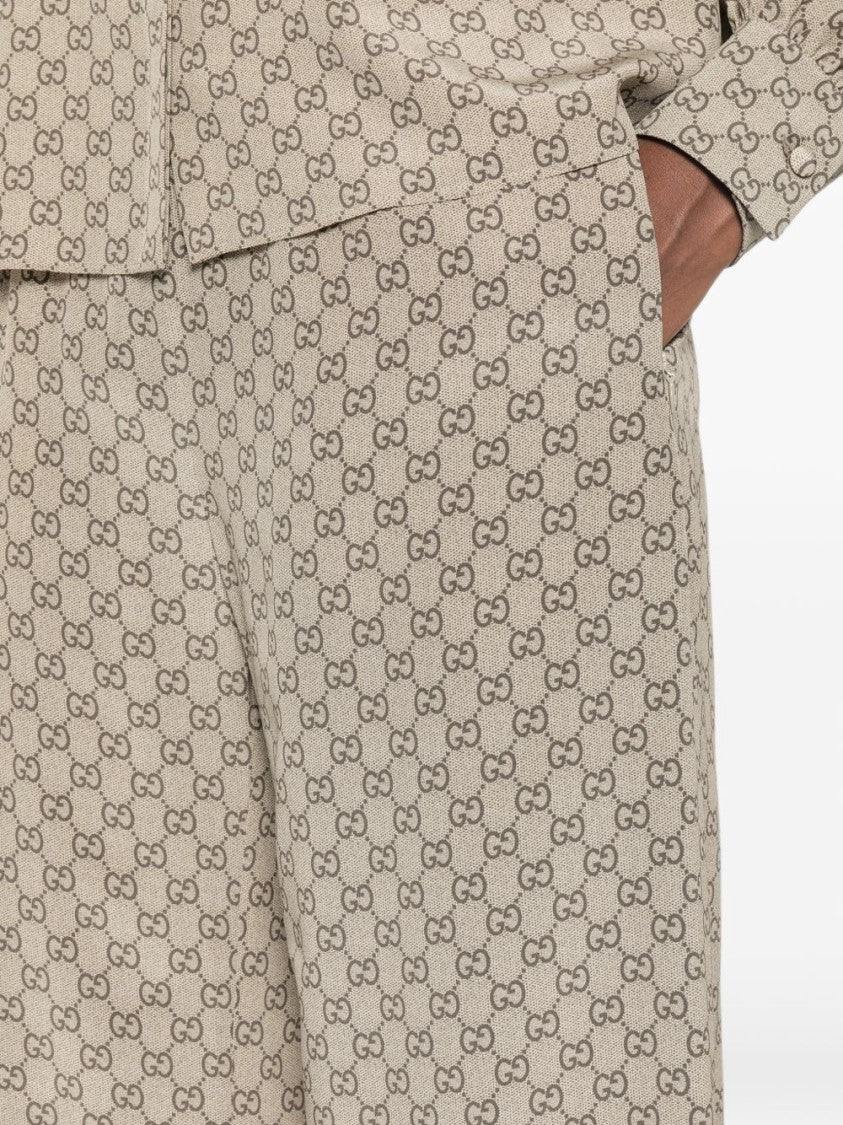 Gucci Monogram High-Waisted Wide-Leg Silk Pants