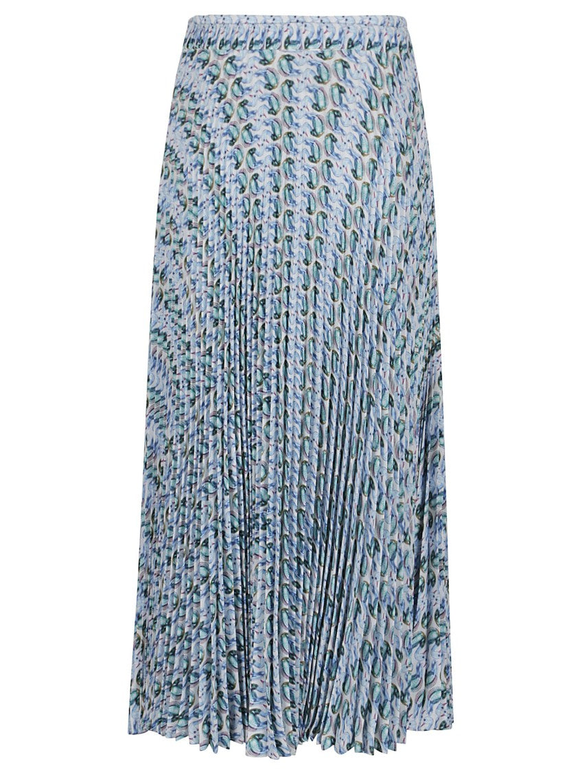 Tory Burch Midi-Length Pleated Skirt With Woven Belt And Murano-Inspired Print