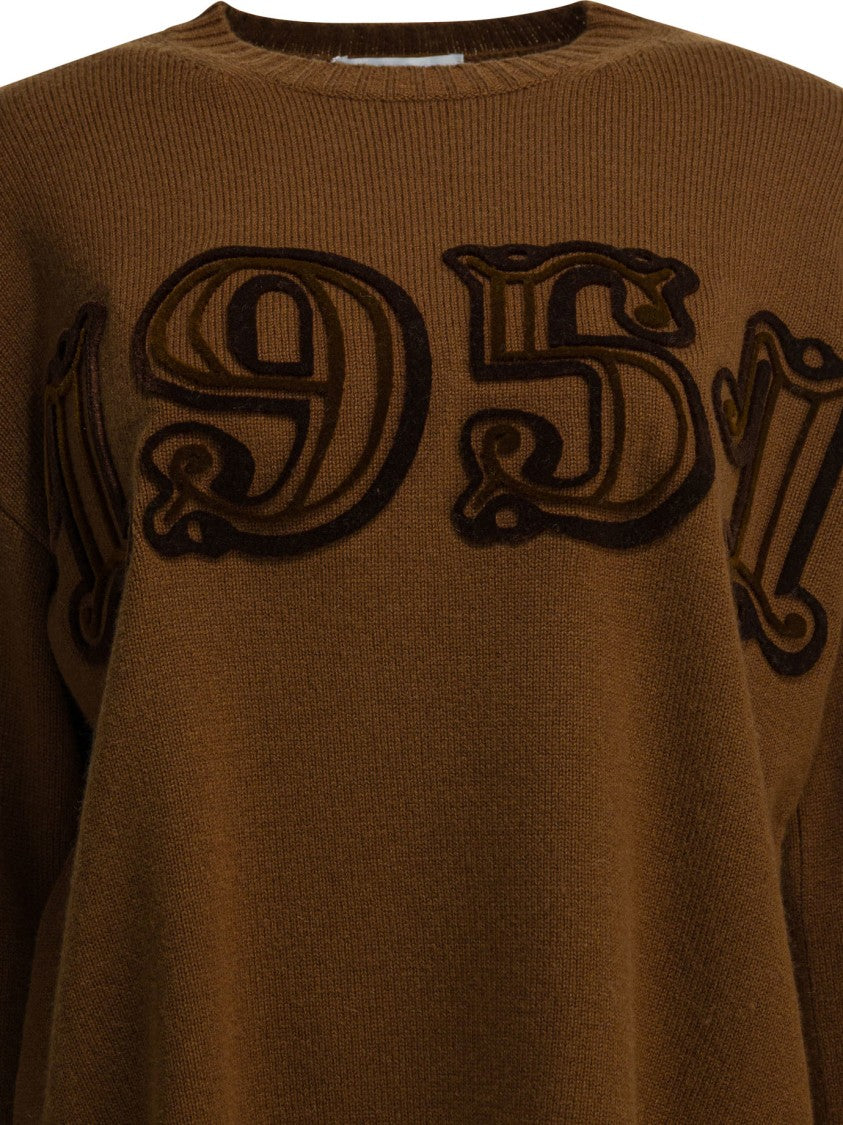 Max Mara Brown Knit Sweater With Vintage-Inspired Raised Numbers