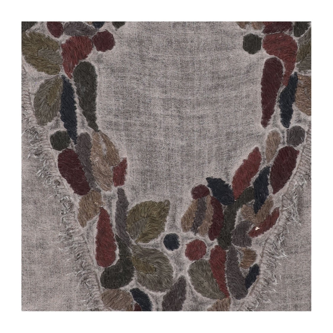 Faliero Sarti Ariko Grey Leaf-Pattern Wool-Blend Scarf