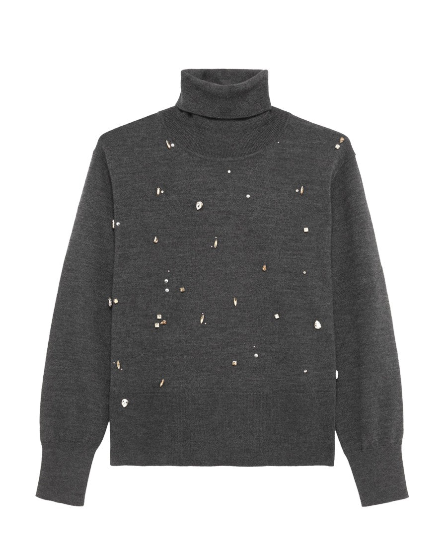 Alpha Studio Long-Sleeve Turtleneck Sweater With Stud And Rhinestone Embellishments
