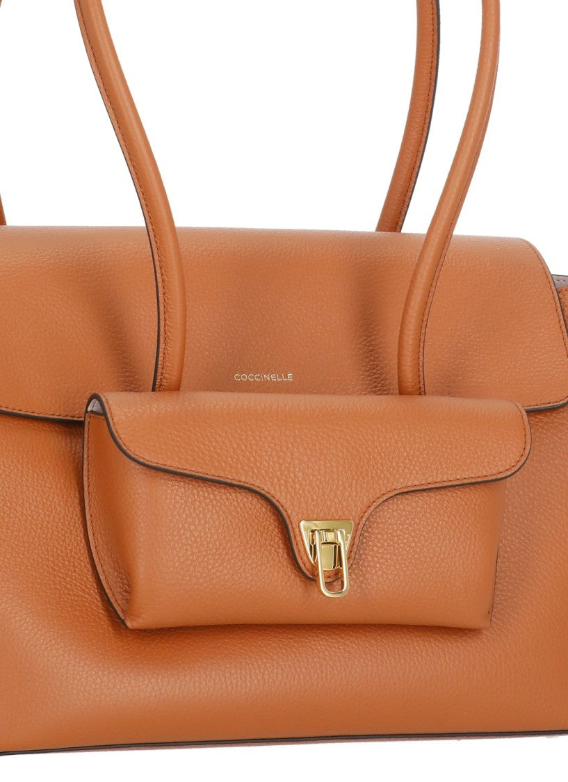 Coccinelle Structured Pebbled Leather Shoulder Bag With Gold Hardware