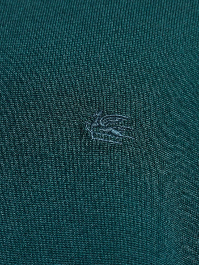 Etro Long-Sleeved Bottle Green Knit Polo Shirt