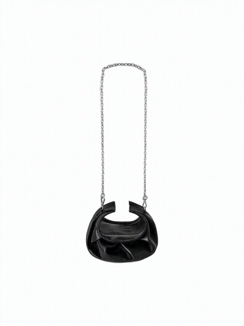 Gimaguas Gathered Leather Shoulder Bag With Silver-Tone Chain Strap