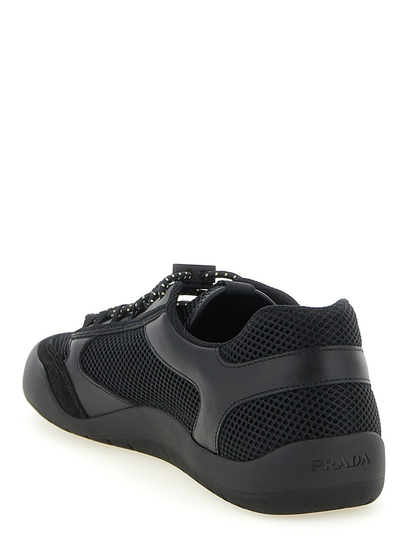 Prada Breathable Mesh Sneakers With Leather And Suede Accents