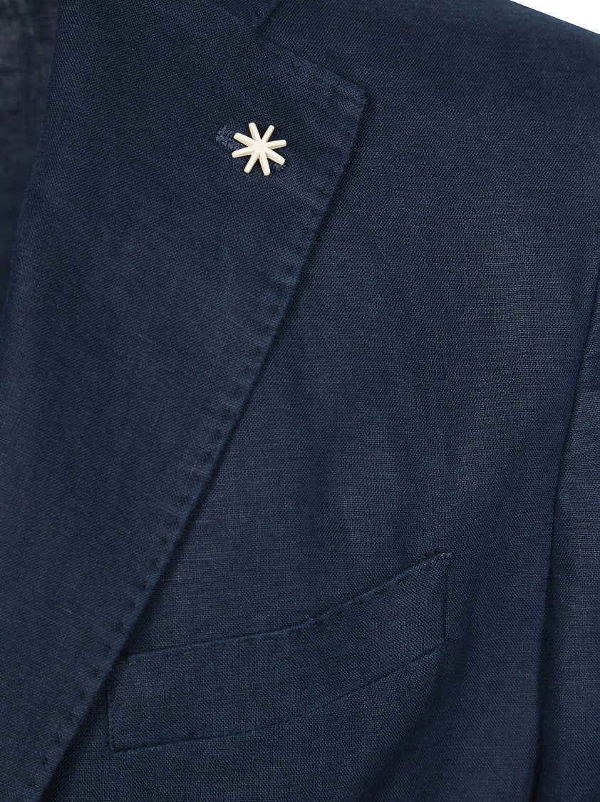Manuel Ritz Deep Navy Premium Linen Patch Pocket Suit