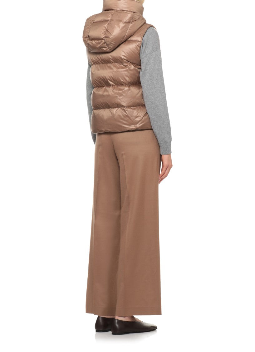 Peserico Brown Sleeveless Hooded Quilted Down Jacket