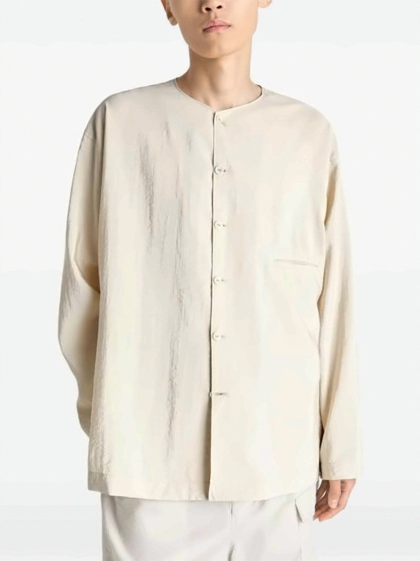 Lemaire Relaxed V-Neck Silk Shirt With Textured Finish
