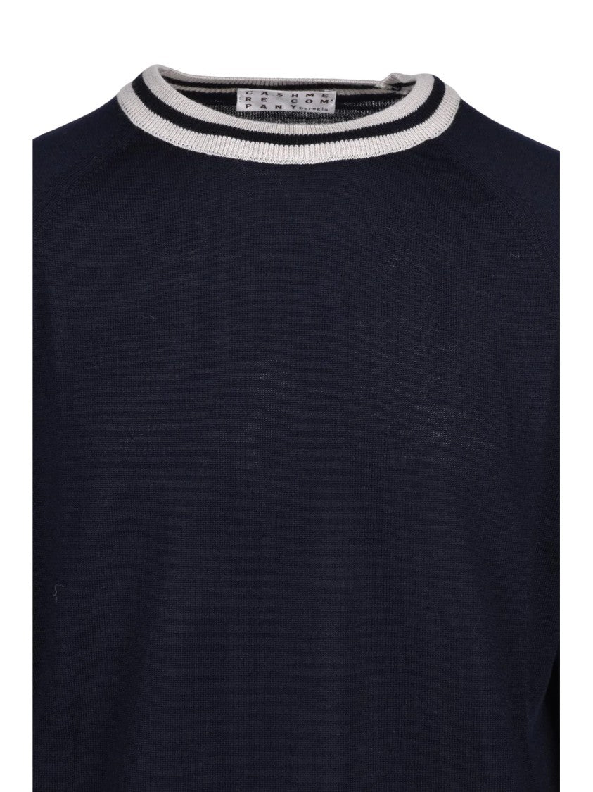 Cashmere Company P. Raglan Sleeve Crew Neck Sweater In Dark Blue