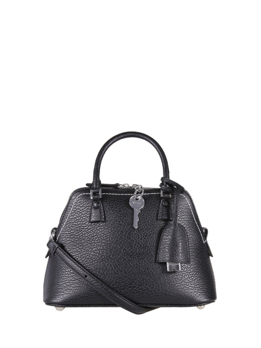 Maison Margiela Trapezoidal Textured Leather Tote Bag With Distinctive White Label