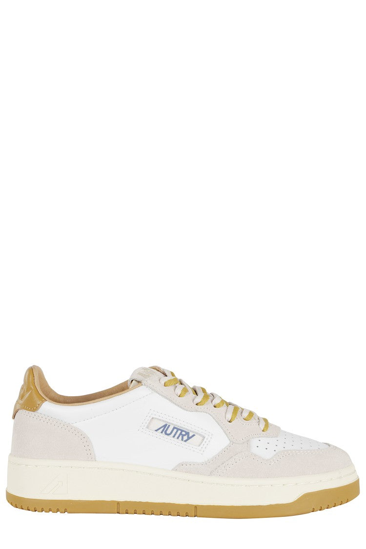 Autry Beige Medalist Low Side-Logo Leather Sneakers