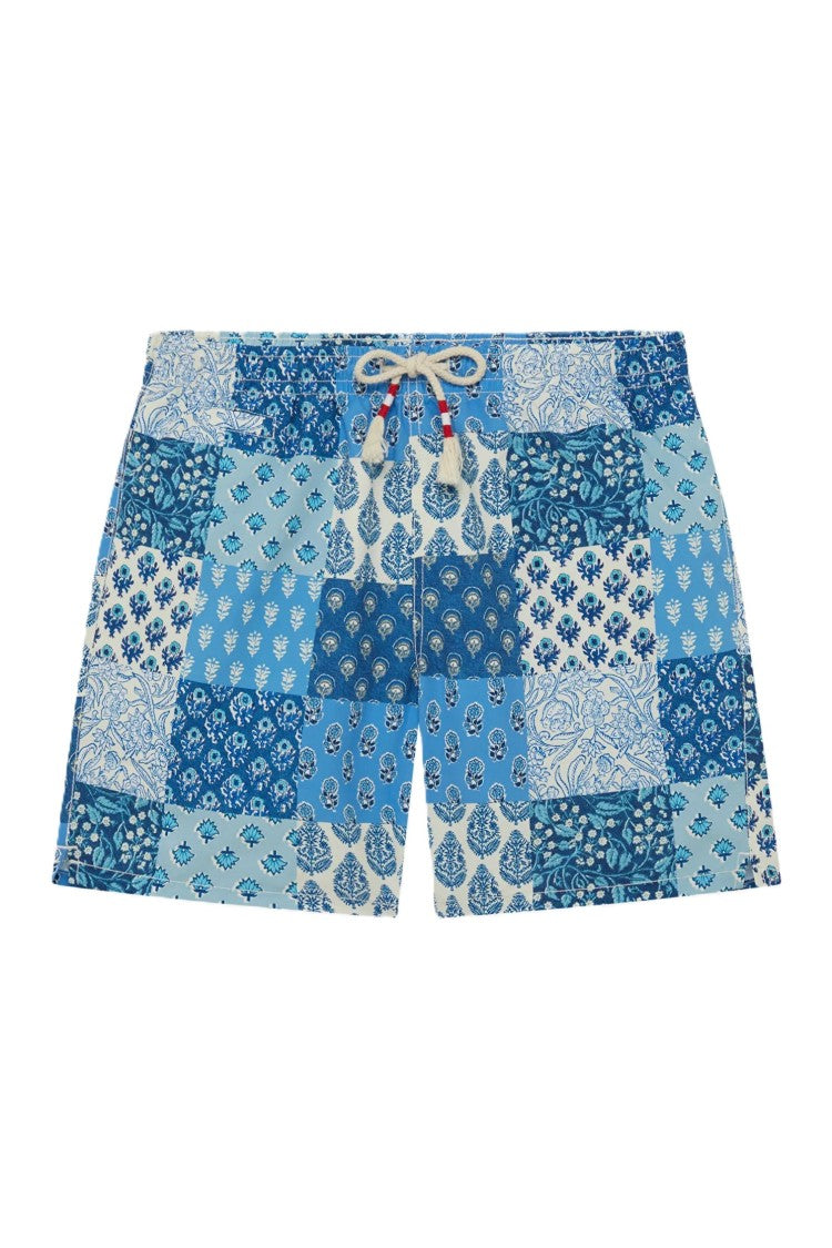 Mc2 Saint Barth Blue Patchwork Rope Drawstring Swim Shorts