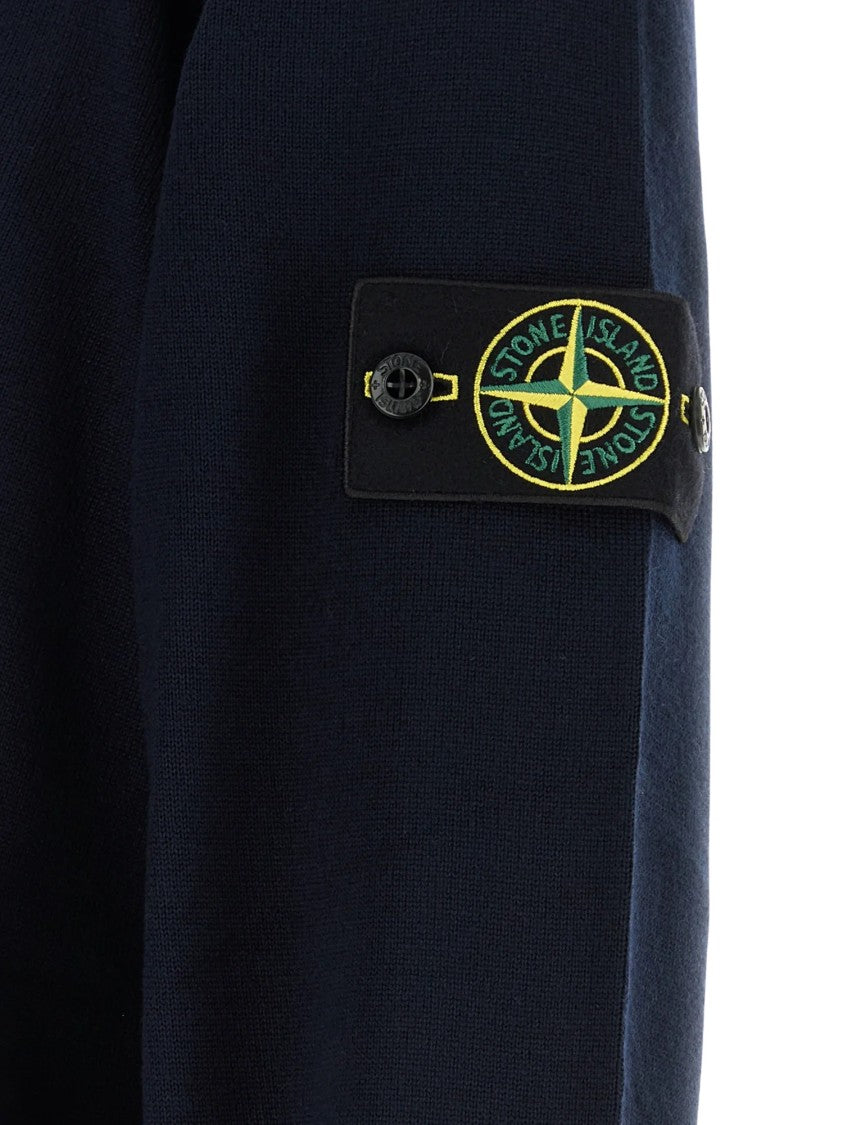 Stone Island Crew Neck Sweater With Ribbed Details And Logo Patch