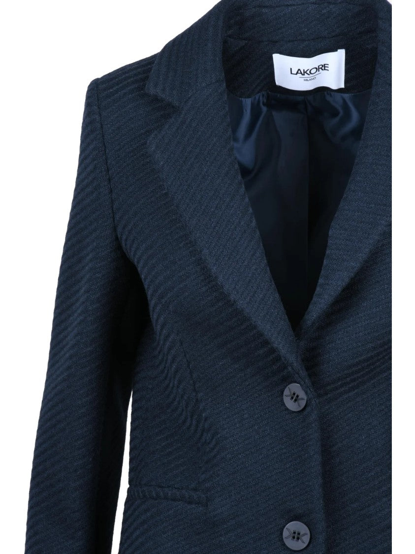 Lakore Navy Blue Fitted Wool-Blend Coat