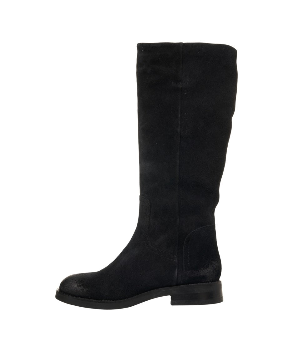 Curiosite Knee-High Suede Ankle Boots With Classic Low Heel