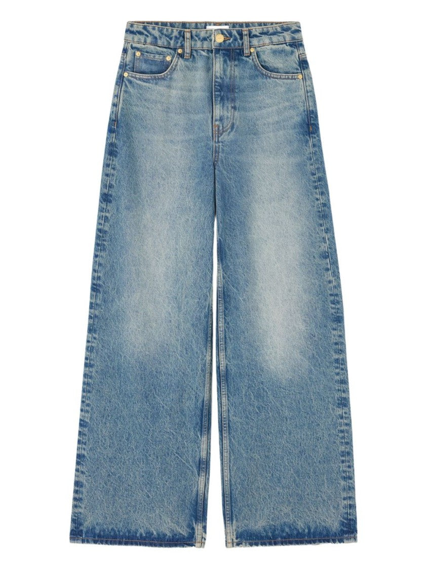 Ganni Blue Lari High-Waisted Wide-Leg Jeans
