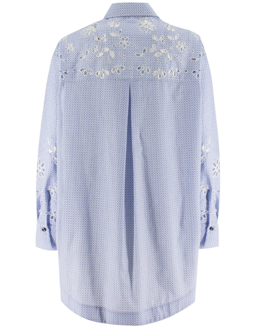 Ermanno Scervino Tailored Blue Shirt With Floral Embroidery