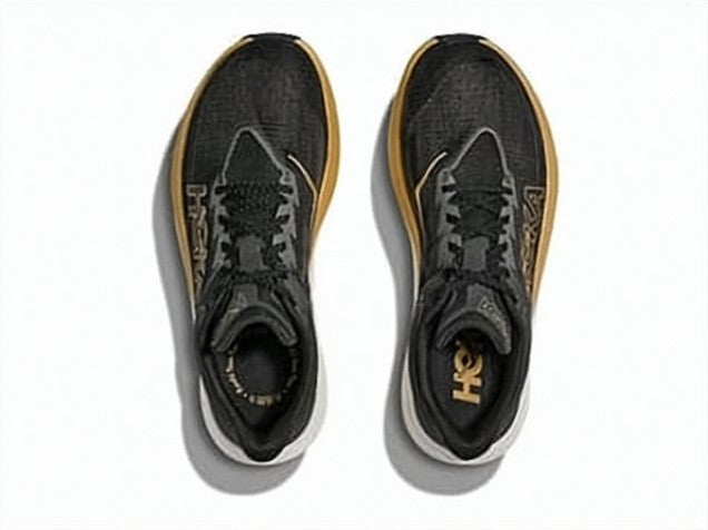 Hoka Sculpted Black Mesh Sneakers With Gold Accents