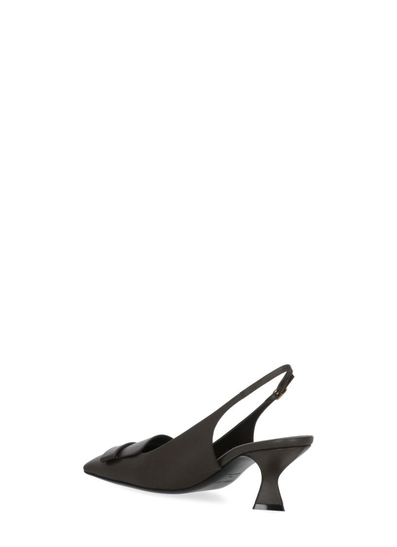 Sergio Rossi Brown Leather Slingback Pumps