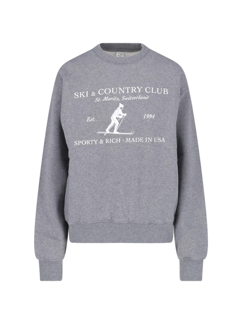 Sporty And Rich Grey Skiing Graphic Cotton-Blend Sweatshirt