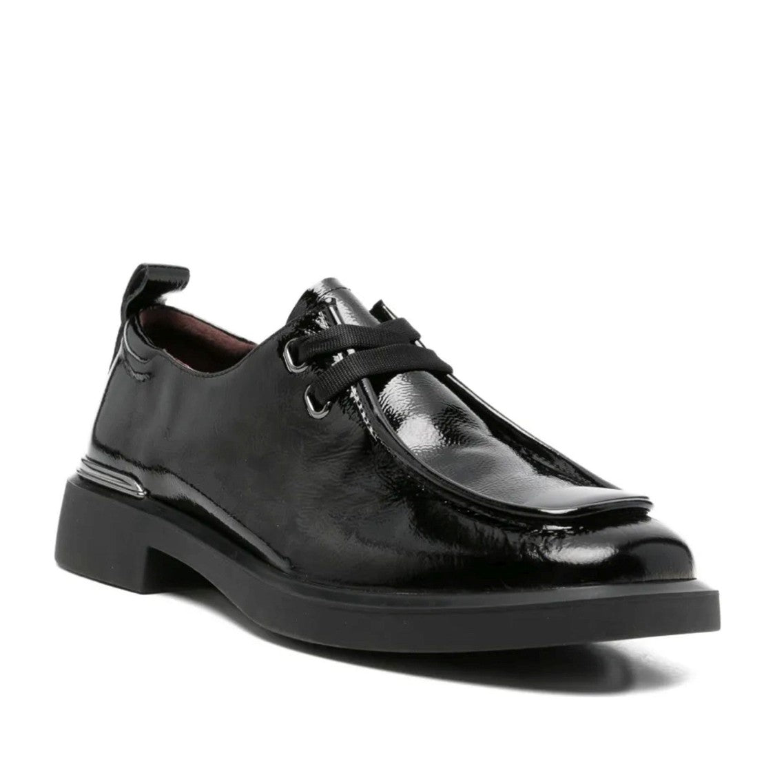 Linda Baumann Black Glossy Low-Profile Lace-Up Patent Leather Flats