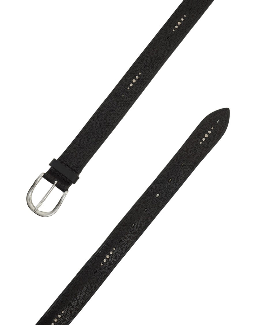 Orciani Textured Black Leather Belt With Metallic Studs