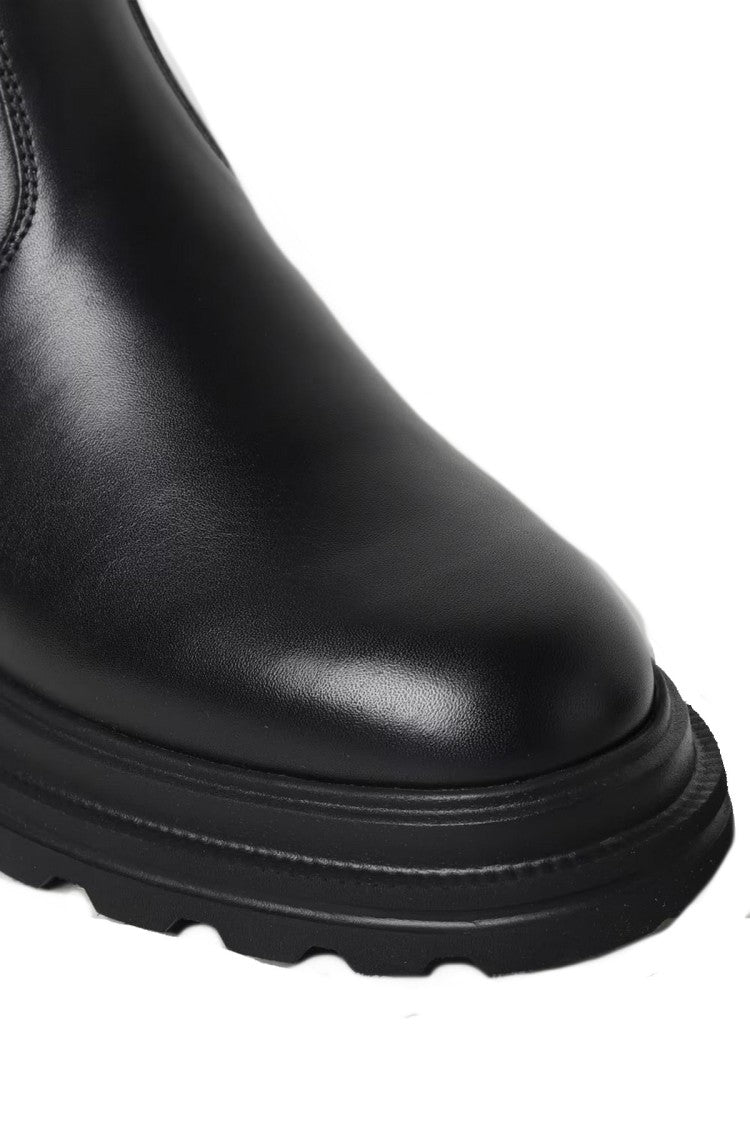 Hogan Black Elastic Side Gusset Lug Sole Leather Boots