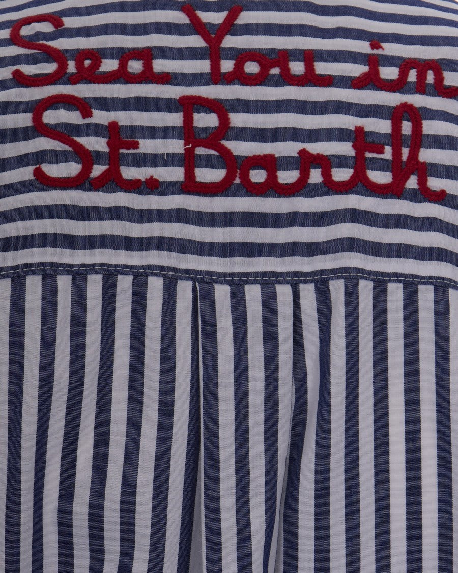 Mc2 Saint Barth Brigitte Oversized Cotton Poplin Shirt With Striped Pattern