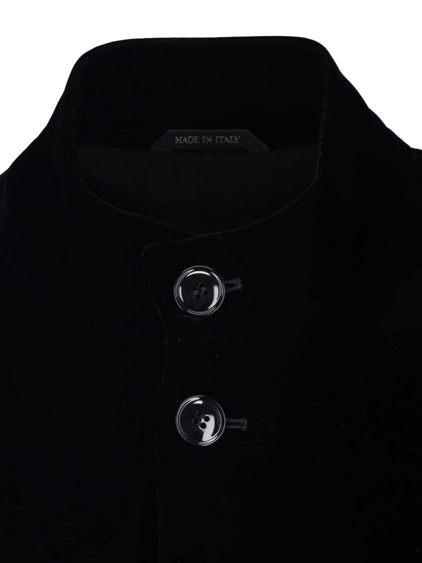 Giorgio Armani Black Stand Collar Viscose-Blend Velvet Jacket