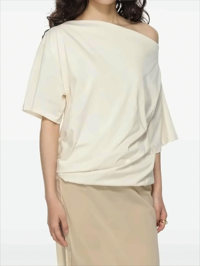 Baserange Asymmetrical Neckline Short-Sleeved Top In Organic Cotton