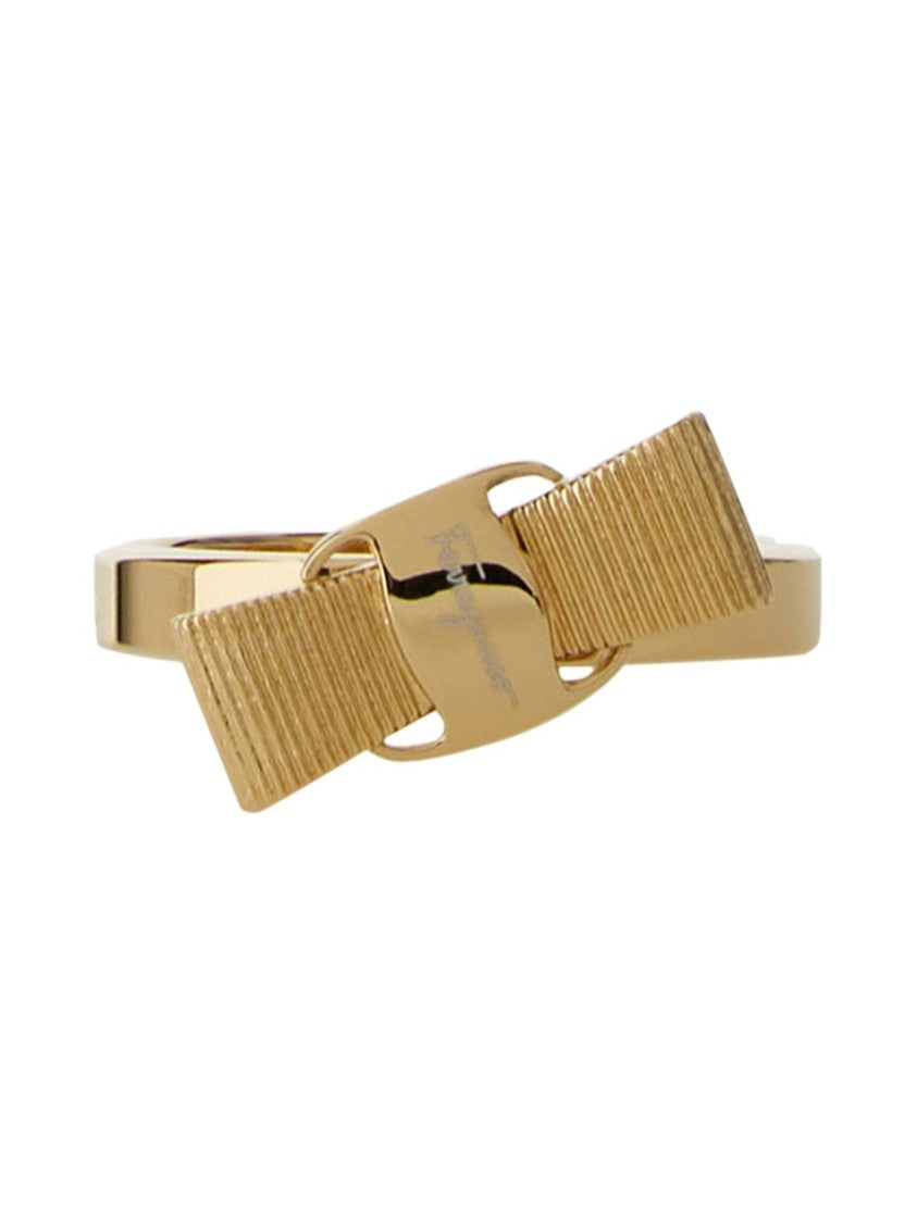 Ferragamo Gold-Tone Bow Design Ring With Polished Center
