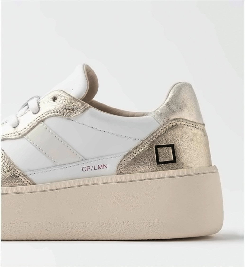 D.A.T.E Cream Leather Platform Sneakers With Platinum Accents