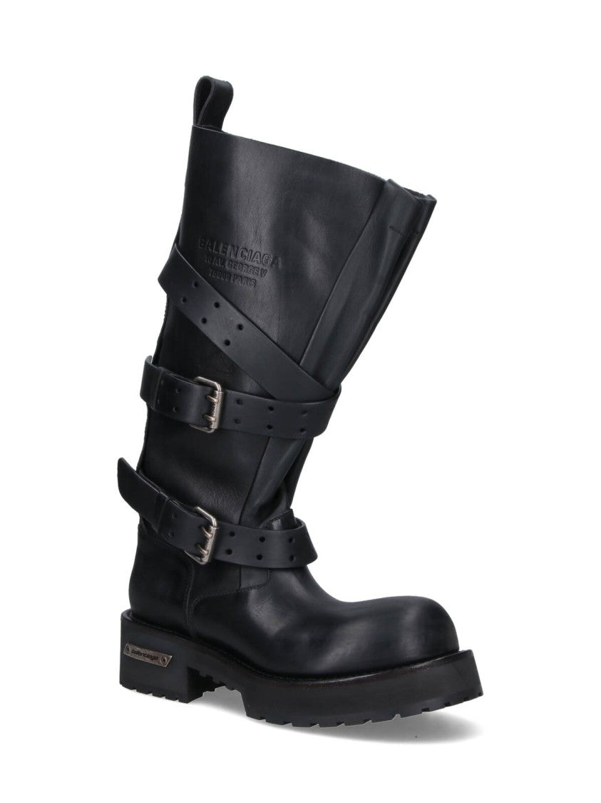 Balenciaga Black Venom Distressed Calfskin Buckle Boots