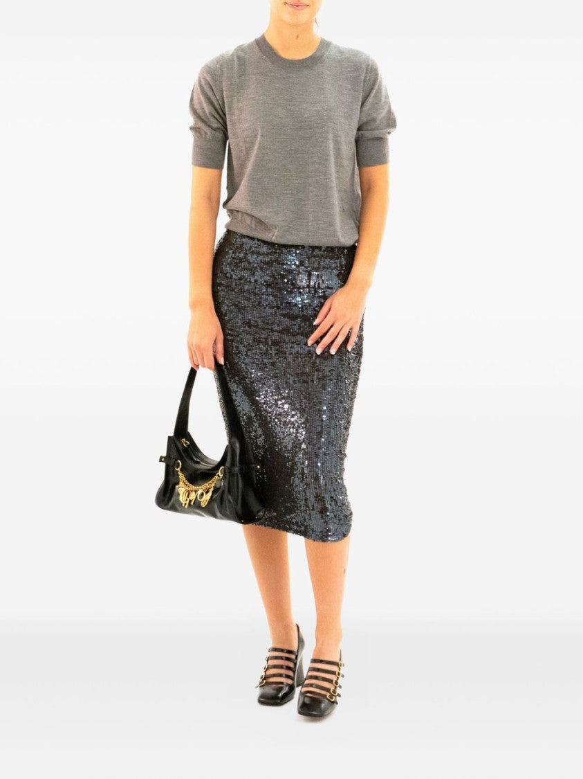 Parosh Pencil Midi Skirt With All-Over Sequin Embroidery