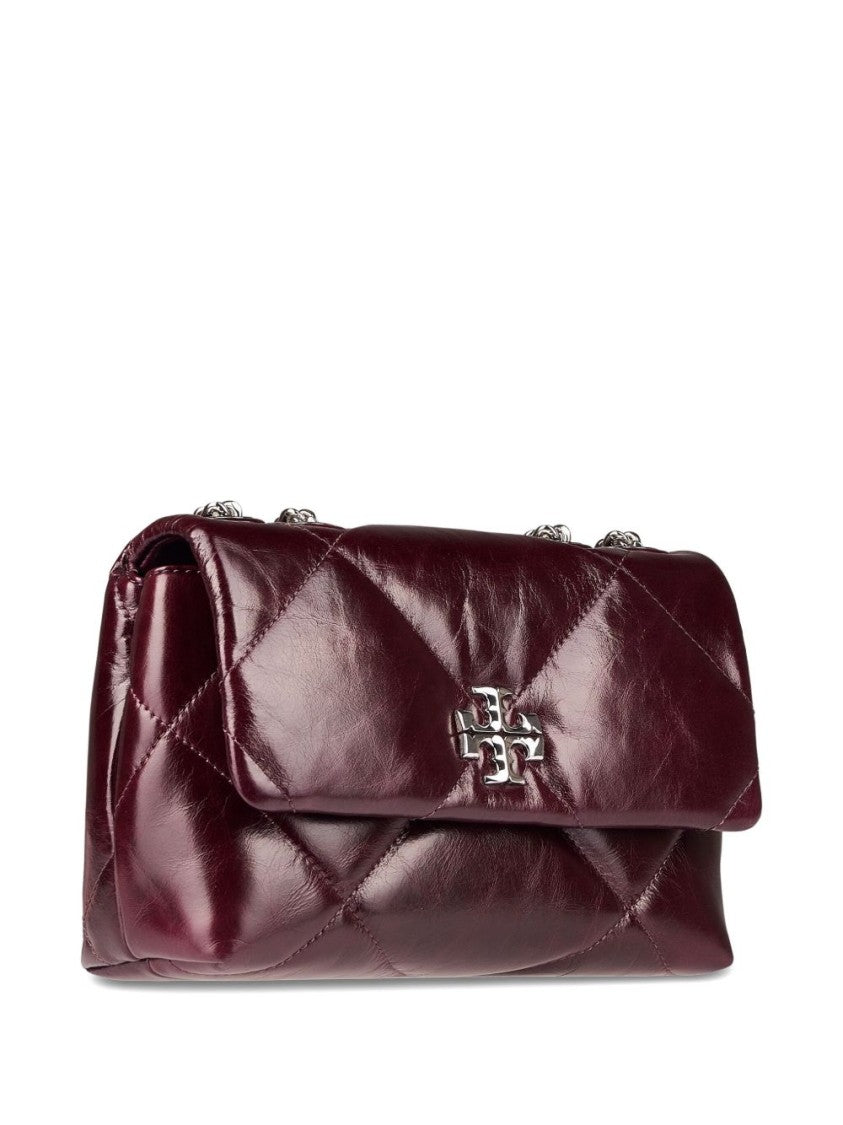 Tory Burch Quilted Burgundy Handbag With Chain Strap And Logo Accent