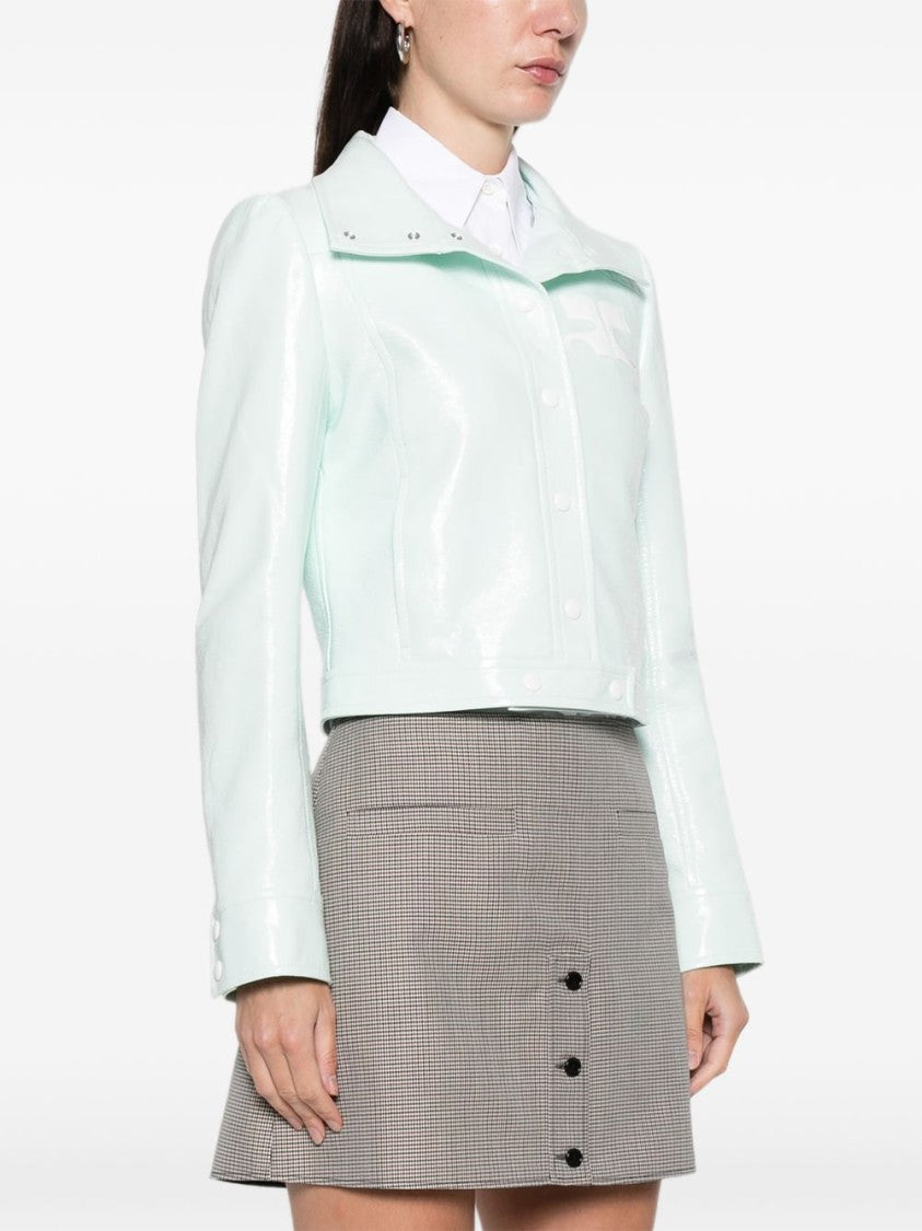 Courrèges Cropped Jacket With Glossy Patent Finish And Structured Collar