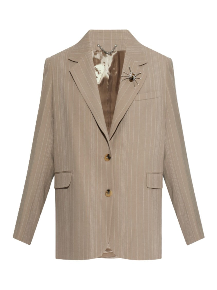 Golden Goose Beige Striped Appliqué Detail Wool Blazer