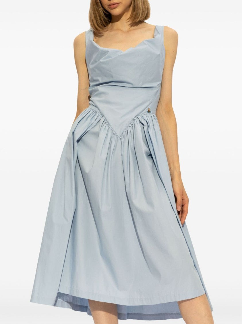 Vivienne Westwood Light Blue Cotton Flared Skirt Midi Dress