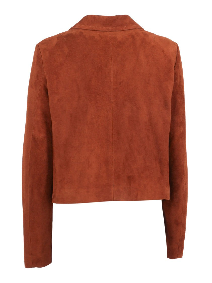 Fay Cropped Suede Jacket With Tailored Collar And Unique Fastenings