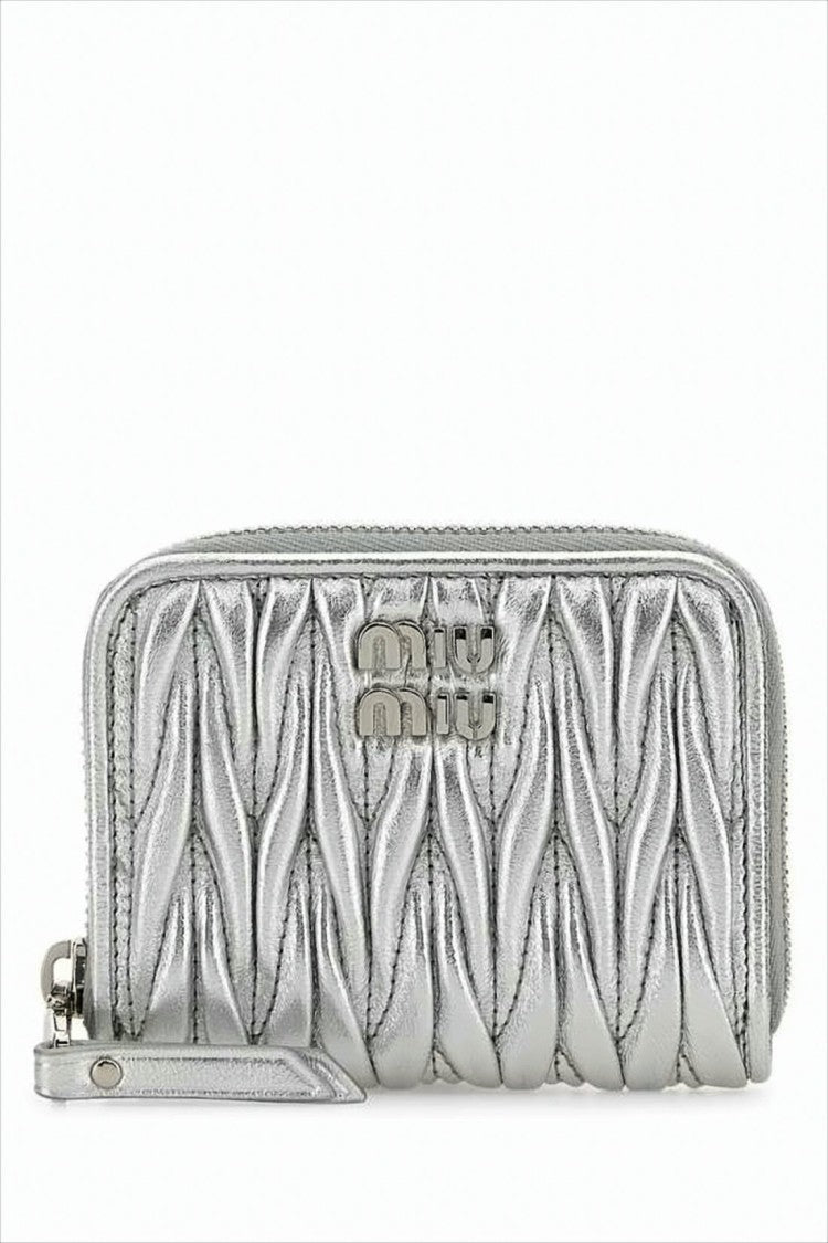 Miu Miu Quilted Metallic Silver Nappa Leather Card Wallet