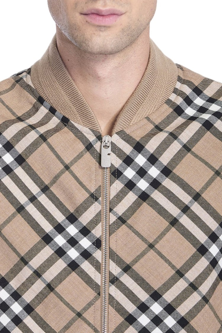 Burberry Beige Diagonal Check Wool-Blend Bomber Jacket