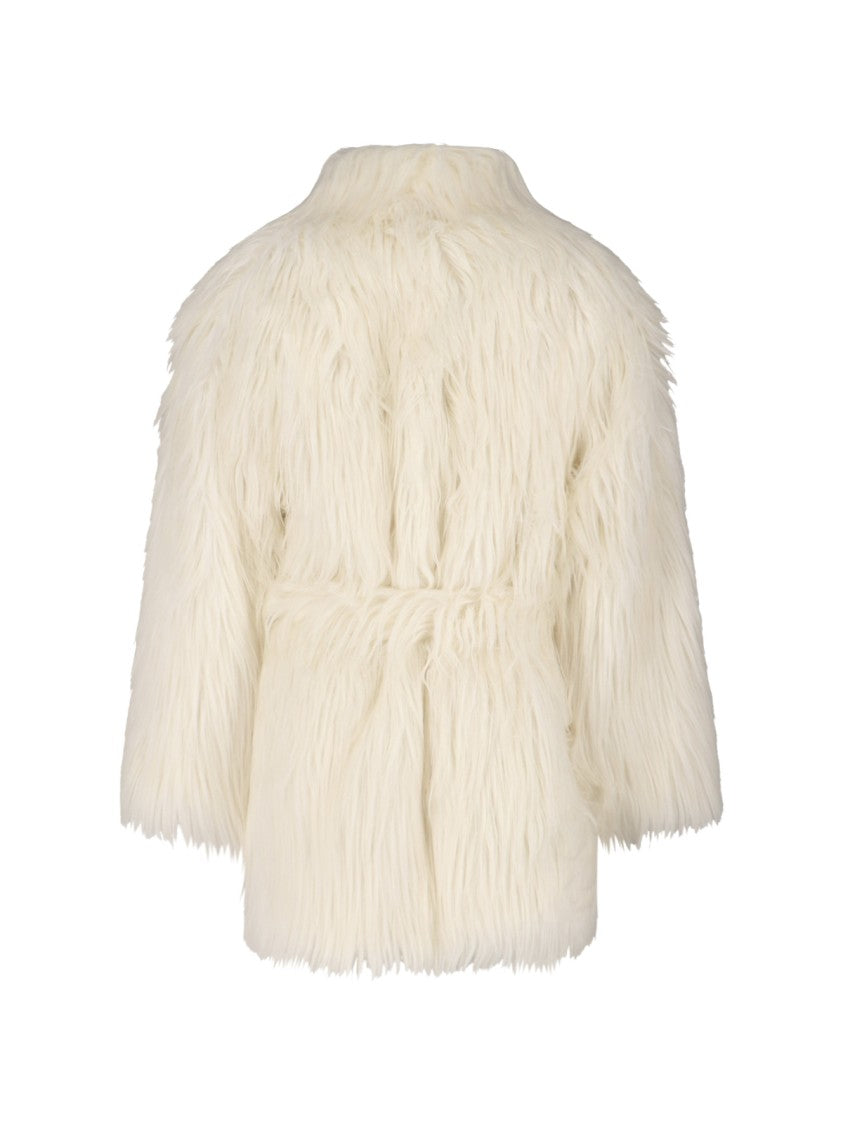 Entire Studios Faux Fur Cream Coat With Adjustable Belt