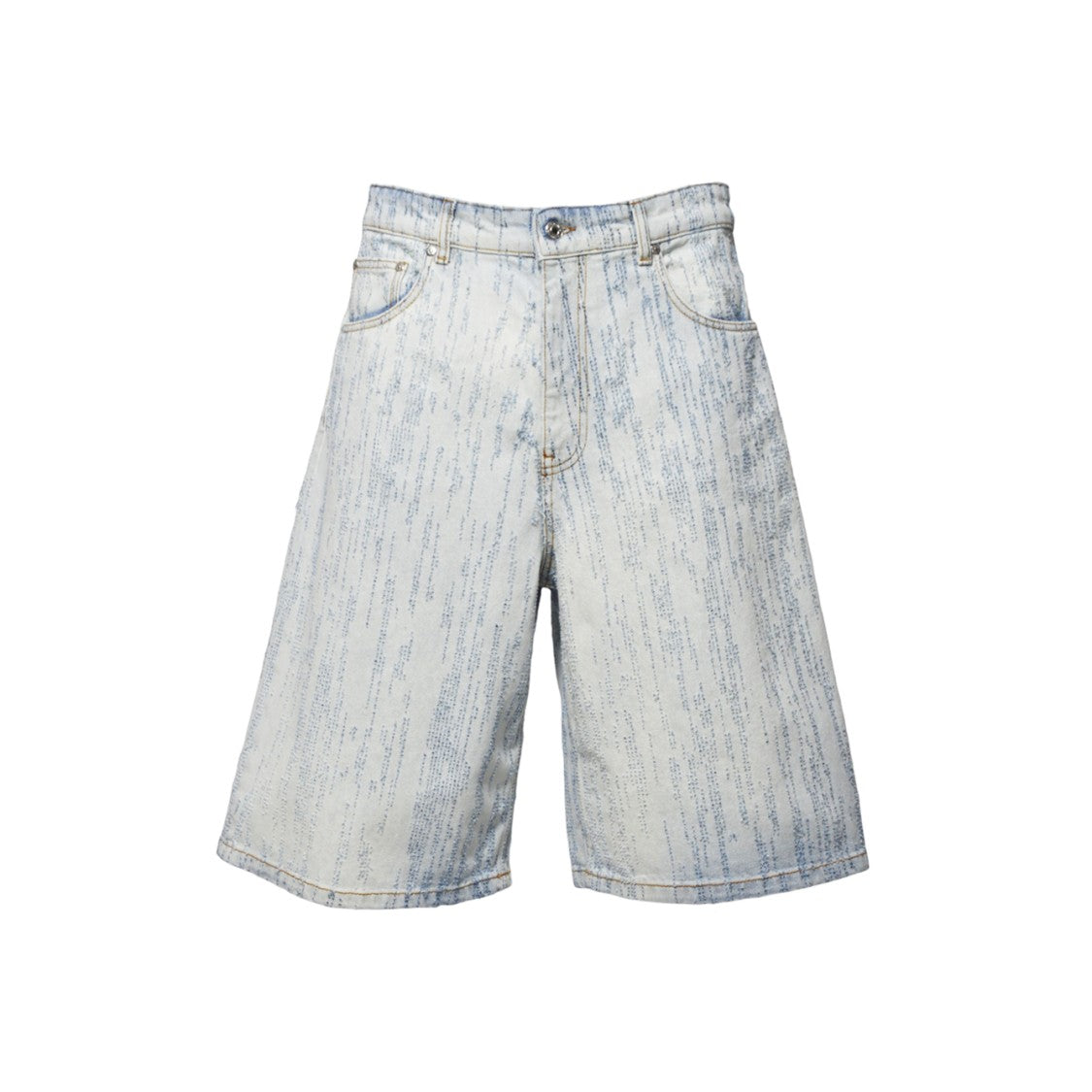 Msgm Light Blue Denim Shorts With Embossed Pattern