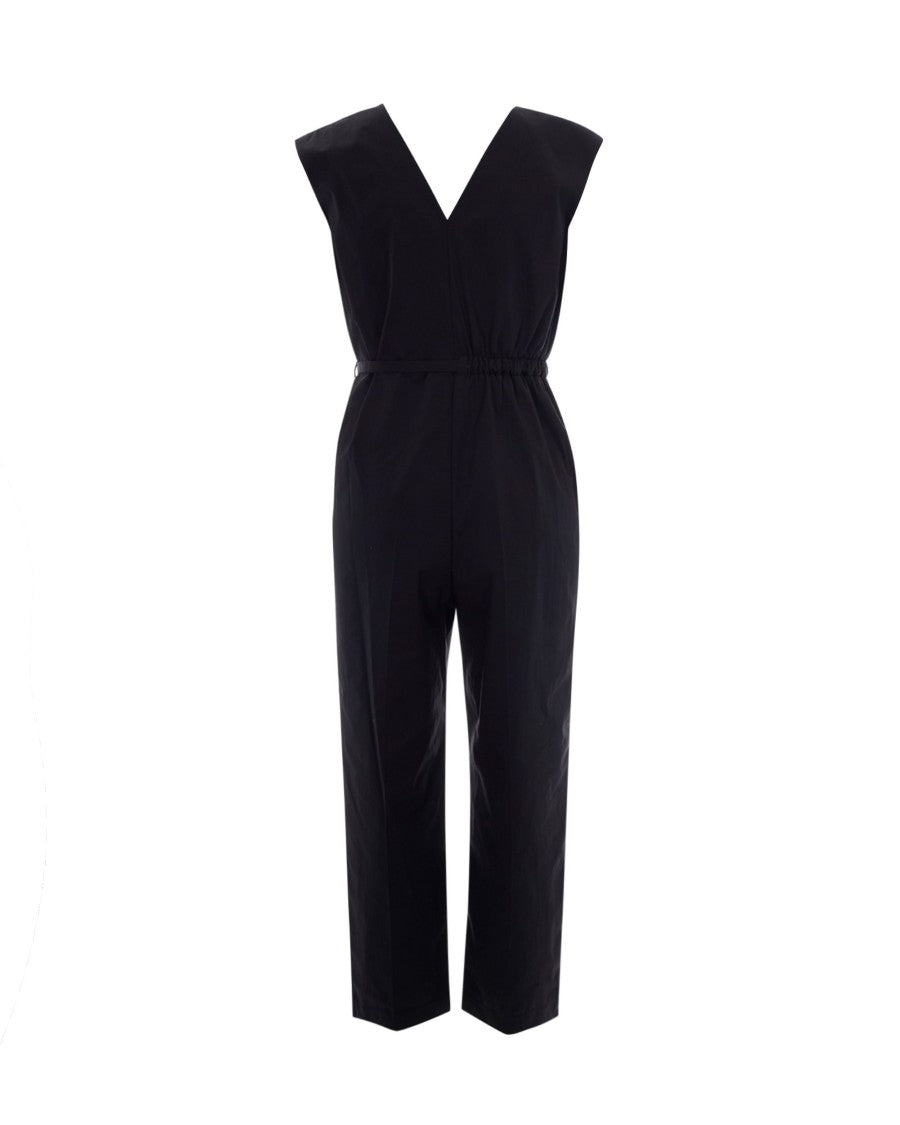 Patrizia Pepe Slim Fit Sleeveless Black Cotton Poplin Jumpsuit