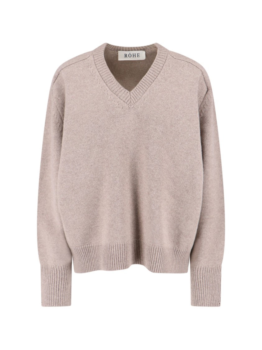 Róhe Taupe Cashmere-Wool Convertible Sweater With Ribbed Details