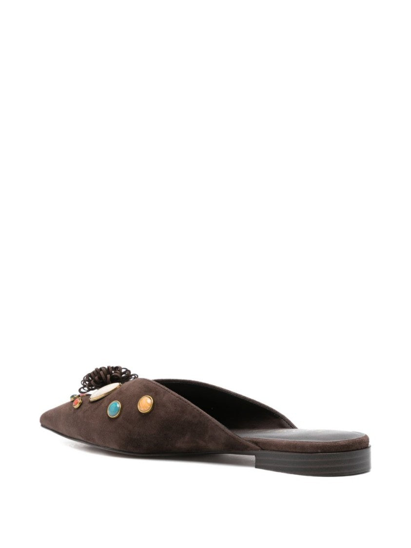 Twin-Set Pointed Toe Flat Sandals With Colorful Embellishments