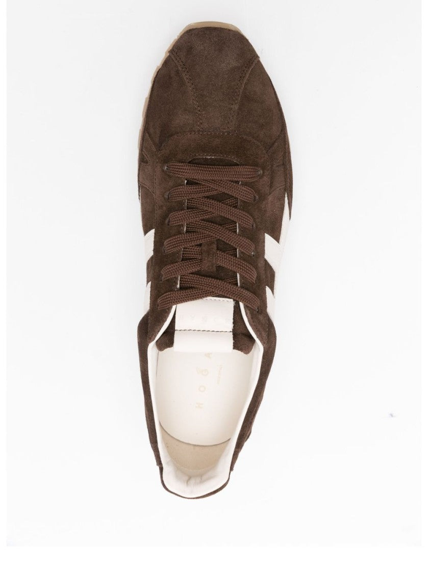 Hogan Brown Calfskin Sneakers With Contrasting Side Stripe